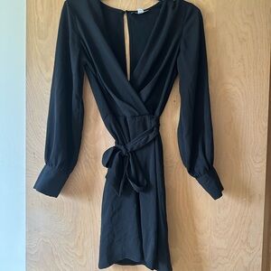 Topshop Black Long Sleeve Wrap Mini Dress
